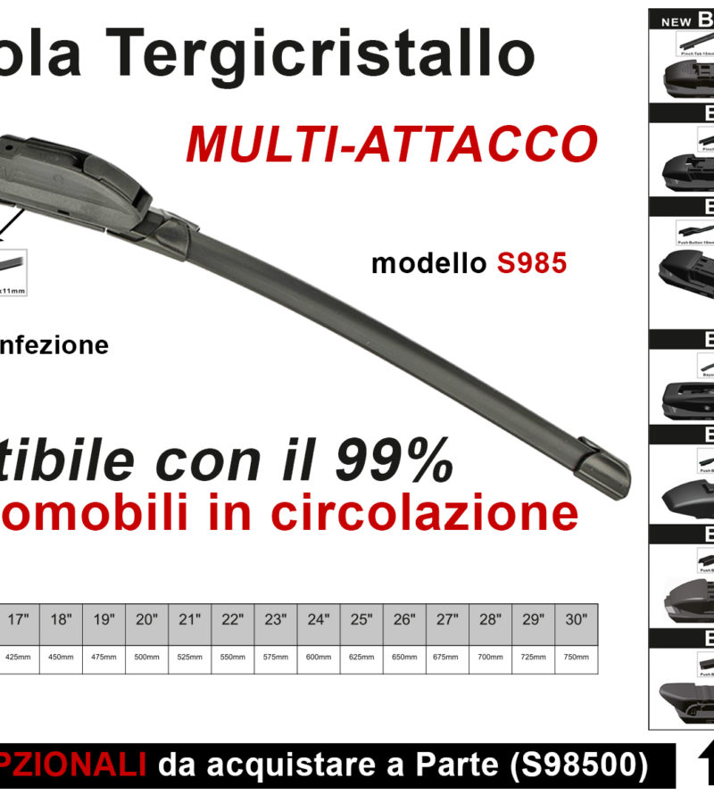 CARALL Spazzola Tergicristallo Auto Universale S985 19'' 475mm Carall 16 Attacchi Opzio 