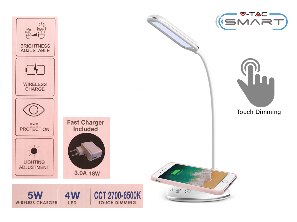 Lampada Led Da Tavolo 4W CCT Dimmerabile Con Caricatore Wireless