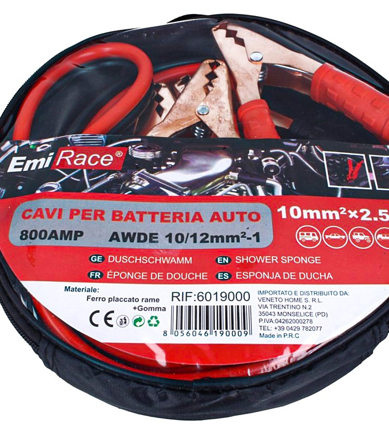 Kit Cavi Per Avviamento Batteria 800 Ampere Per Soccorso Emergenza Auto  Moto Sezione Rame 10mmq 2,5 Metri - Led Mauro Mania